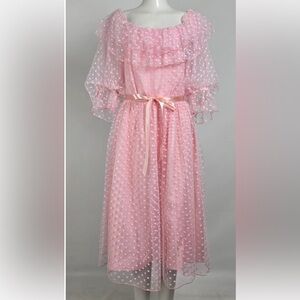 Vintage Soft Pink Polkadot Ruffle Dress